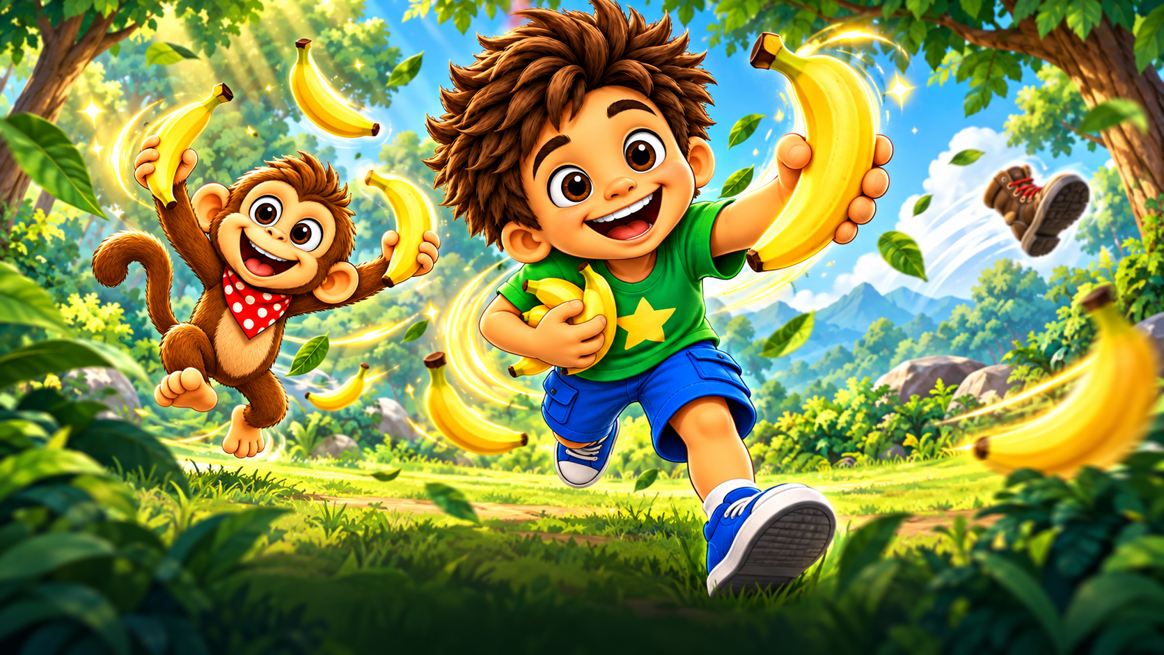 Jack Jack and Monkey Pat racing to catch bananas in Banana Dash